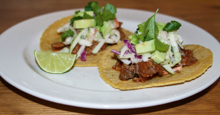 SWEET PORK TACOS WITH APPLE SLAW