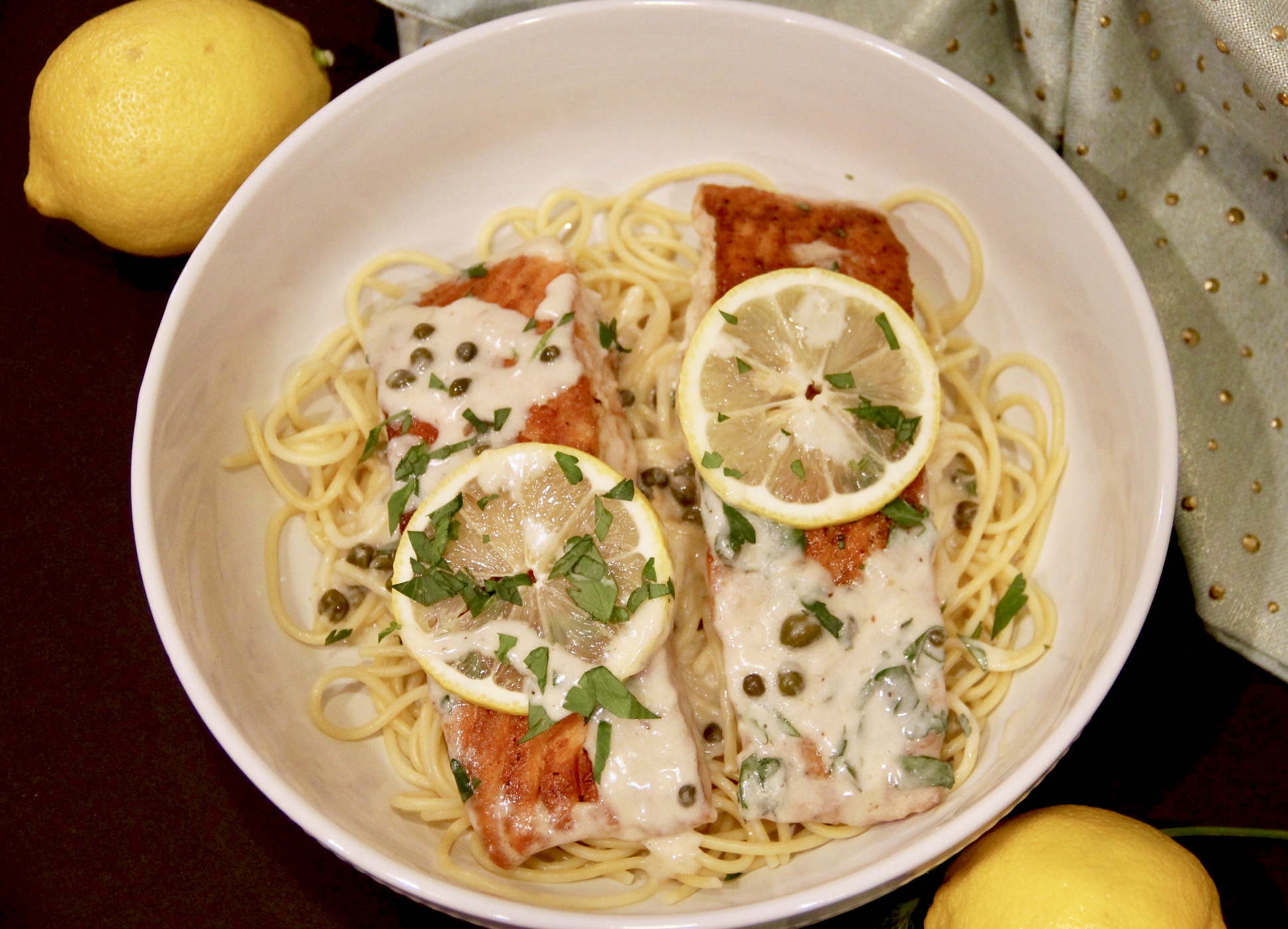 CREAMY LEMON GARLIC SALMON PICCATA