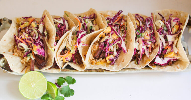 KOREAN TACOS WITH MANGO SLAW