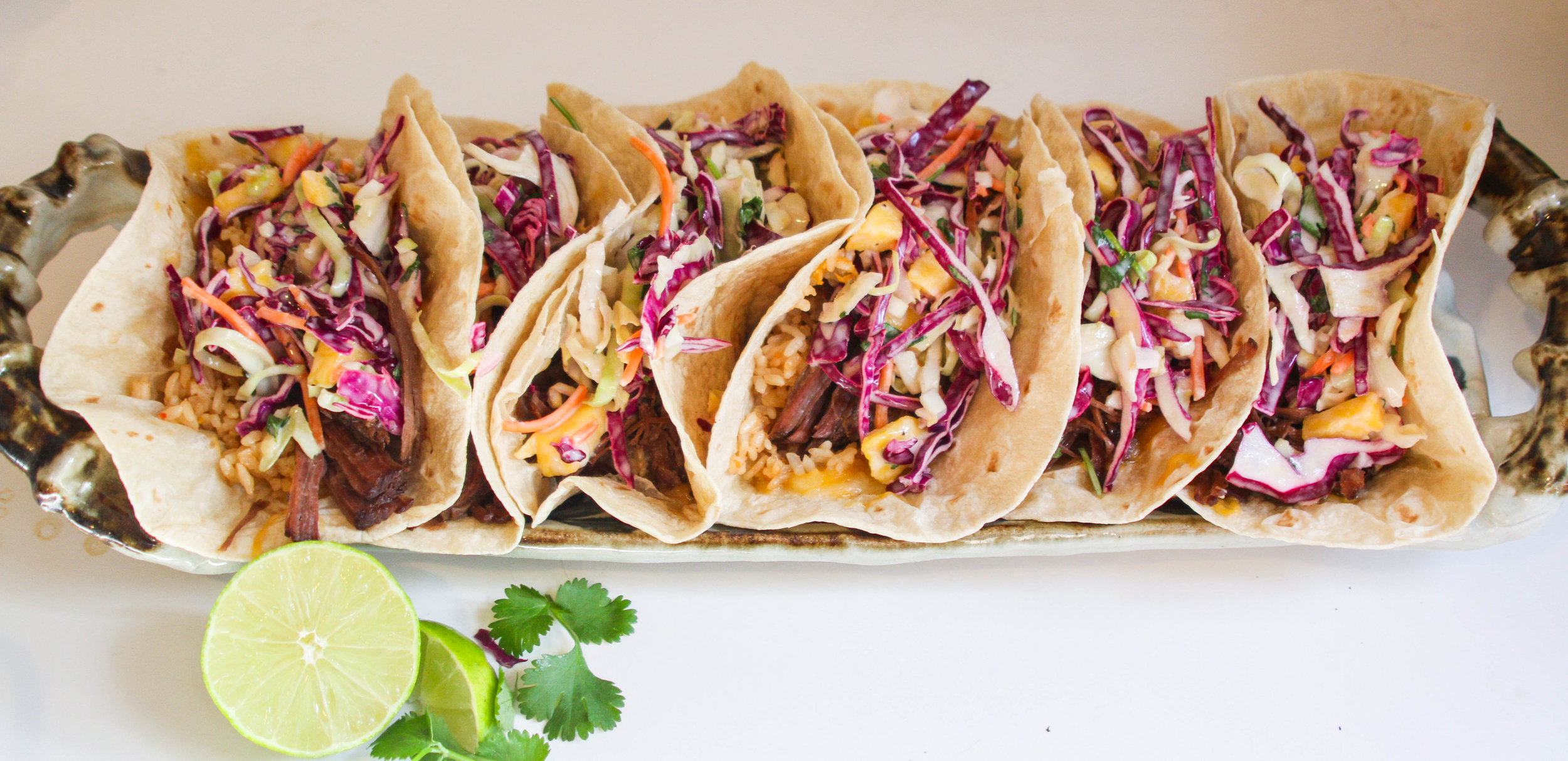 KOREAN TACOS WITH MANGO SLAW
