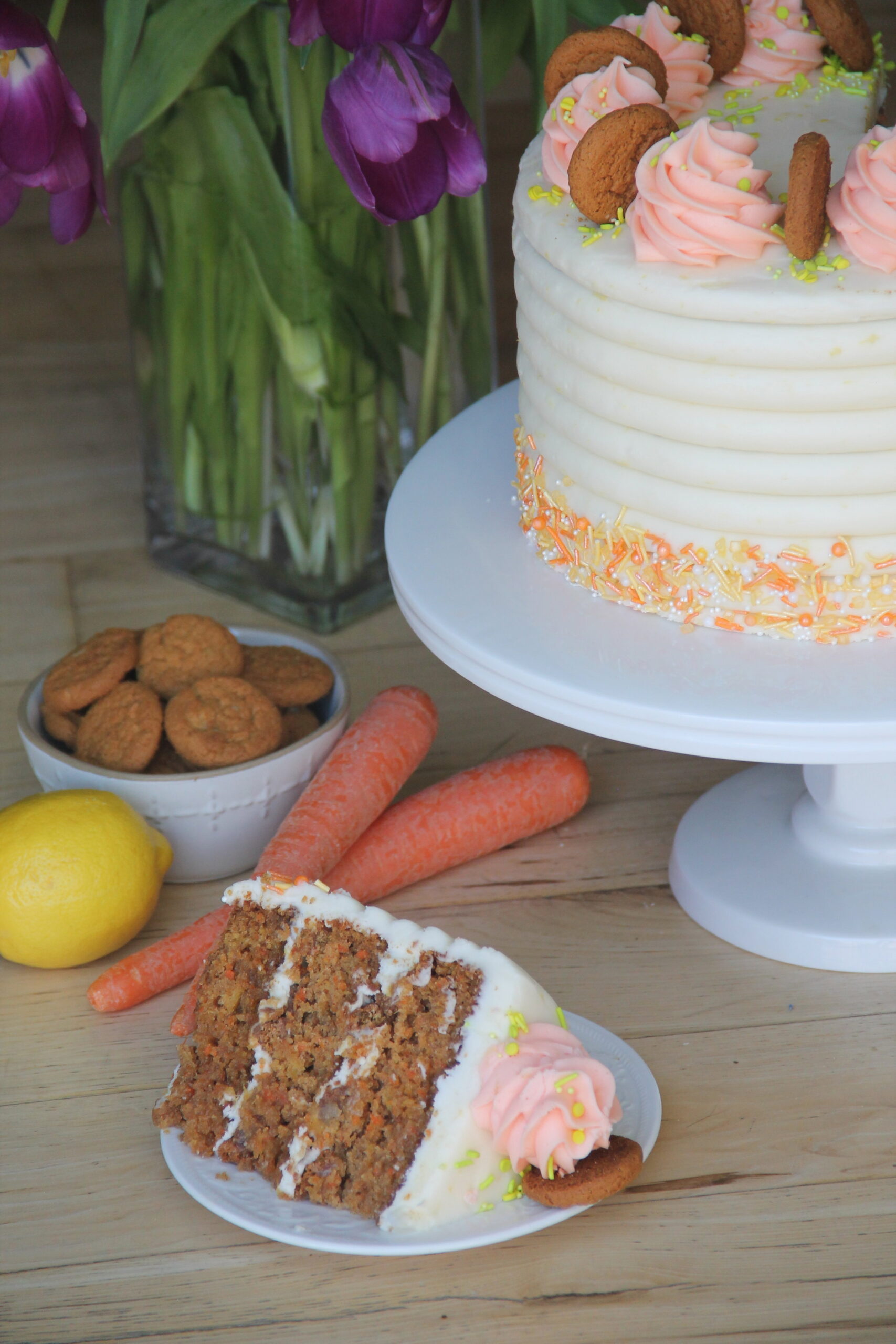 CARROT CAKE WITH GINGERSNAP CRUNCH AND LEMON CREAM CHEESE FROSTING